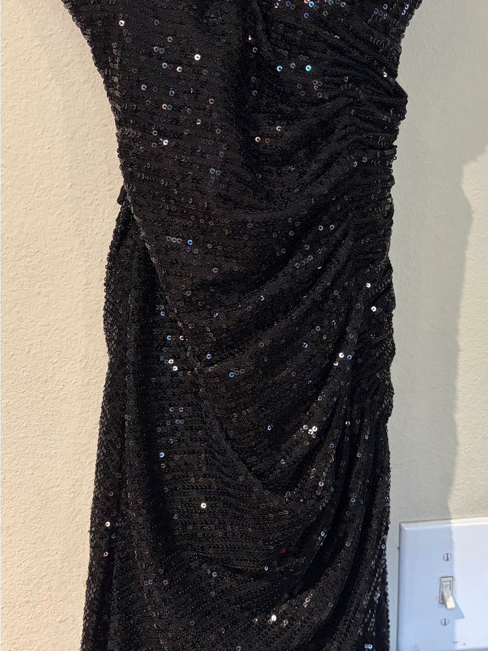 Black Sequin Ruched Evening Dress